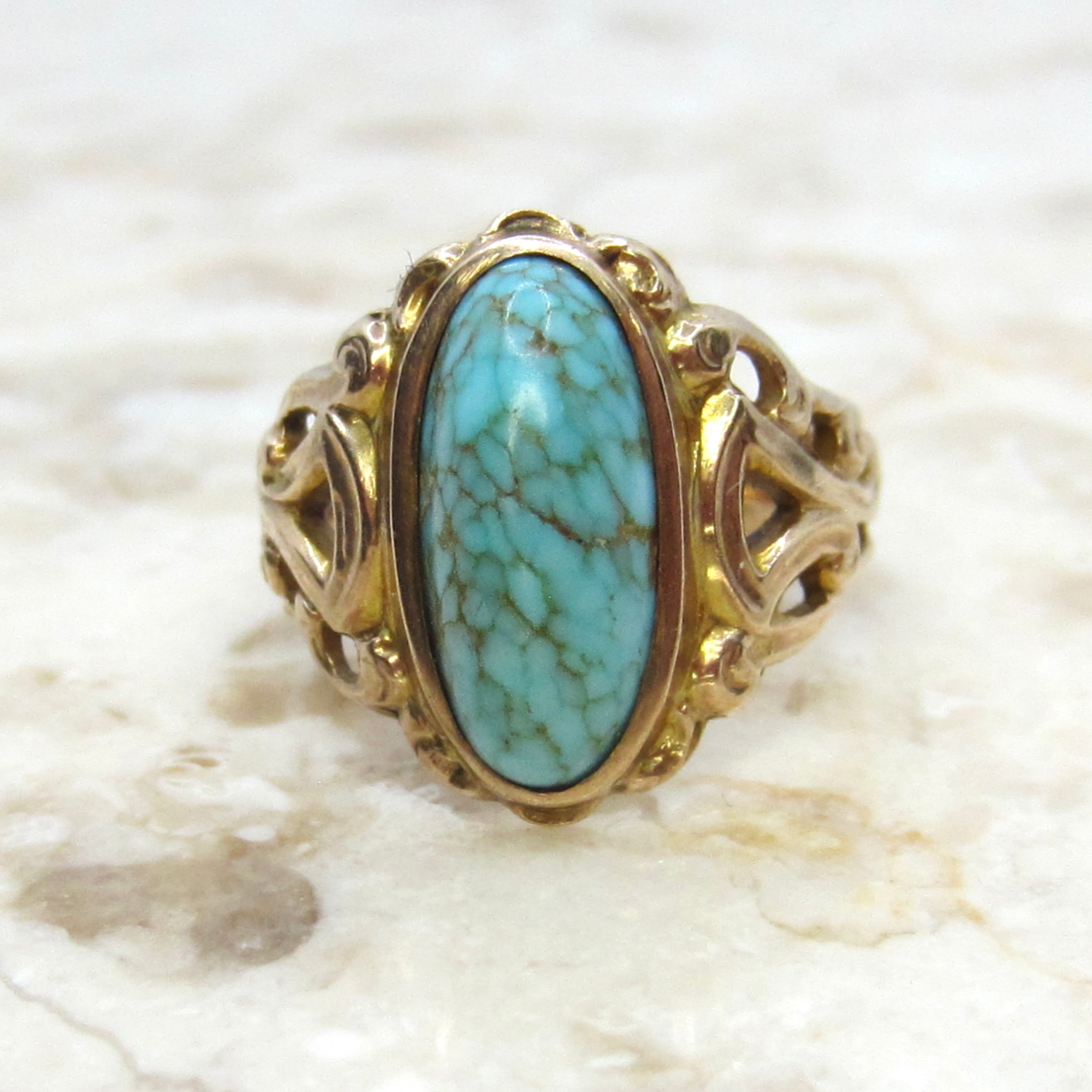 Antique 14k Art Nouveau Turquoise Ring c.1900 – LUXXOR Vintage