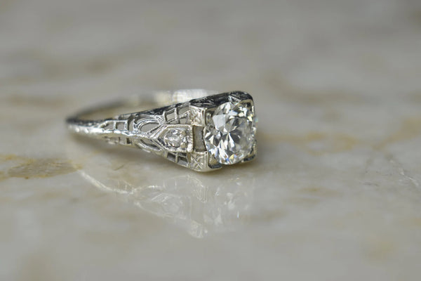 Antique 18k White Gold Engagement Ring with .82 ct Old European Cut Diamond