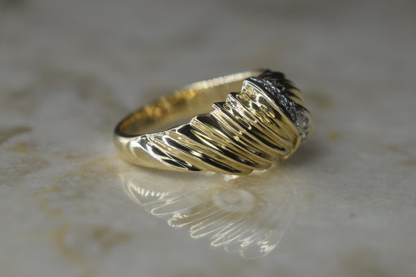 Vintage 14k Gold Croissant Ring with Diamonds c.1970s