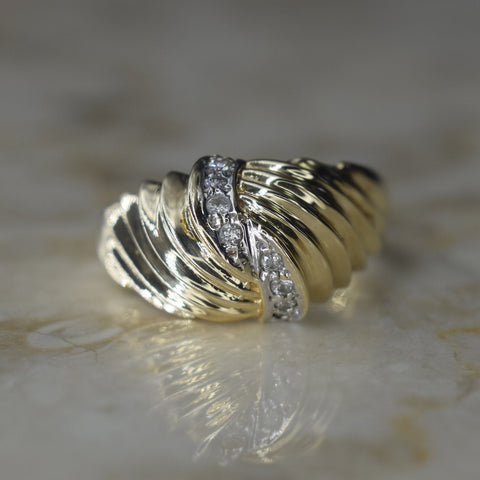 Vintage 14k Gold Croissant Ring with Diamonds c.1970s