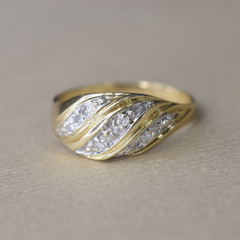 Vintage 14k White and Yellow Gold Diamond Croissant Ring c.1980s