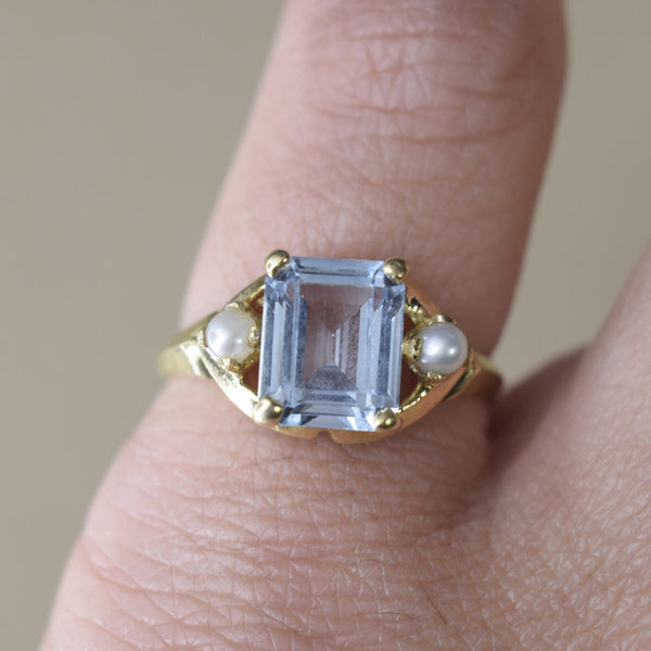 Vintage 14k Gold Spinel and Seed Pearl Ring c.1960s