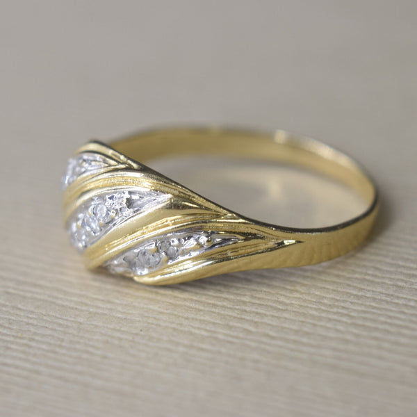 Vintage 14k White and Yellow Gold Diamond Croissant Ring c.1980s