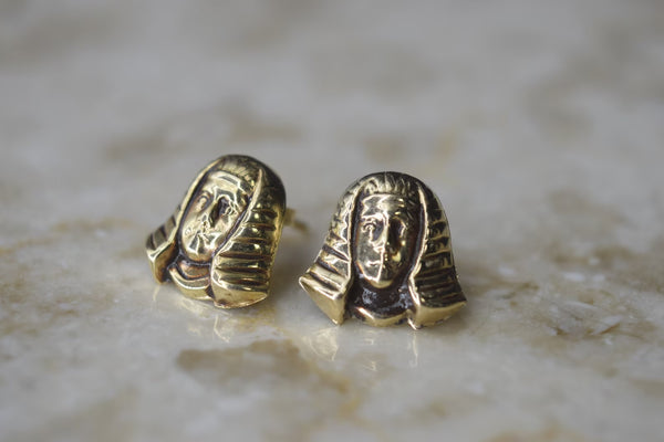 Vintage 14k Gold Pharaoh Head Stud Earrings