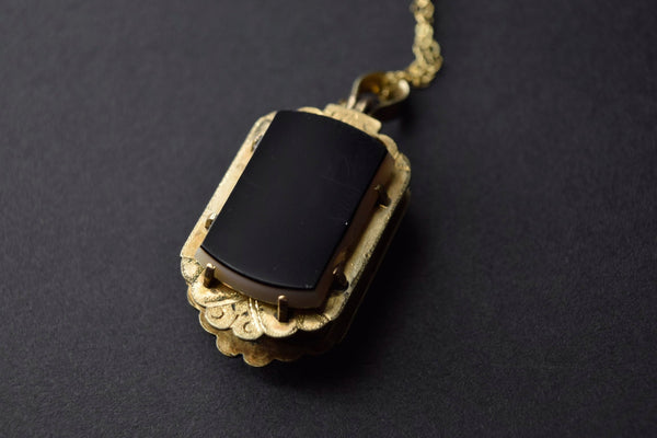 Antique Double Sided Locket with Black and Carnelian Colored Glass c.1880s
