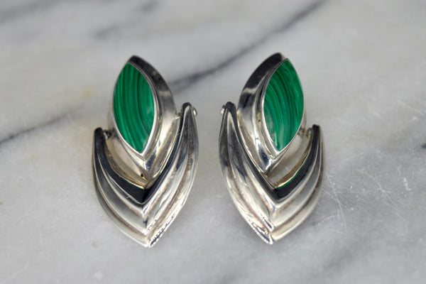 Vintage Sterling Silver and Malachite Earrings