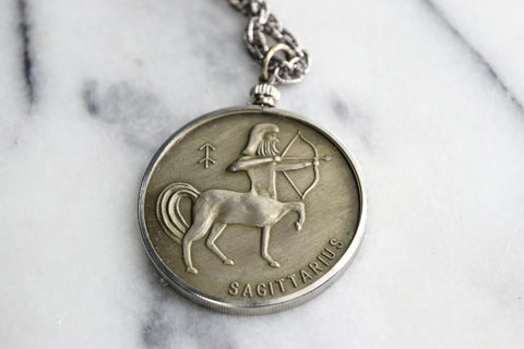 Vintage Zodiac Pendant / Sagittarius Horoscope Necklace c.1970s