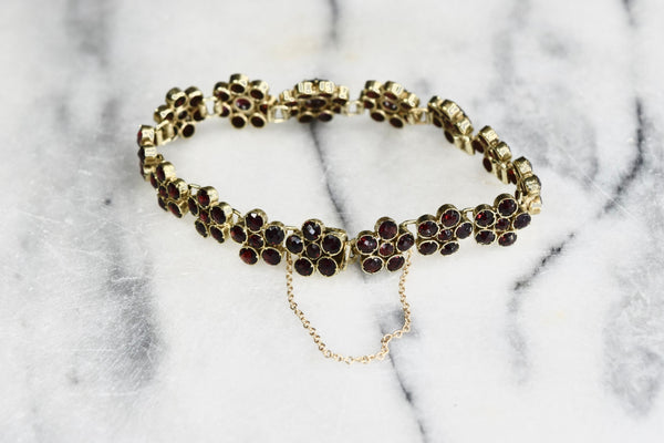 Vintage Garnet Flower Link Bracelet