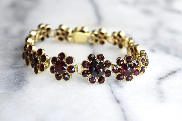 Vintage Garnet Flower Link Bracelet
