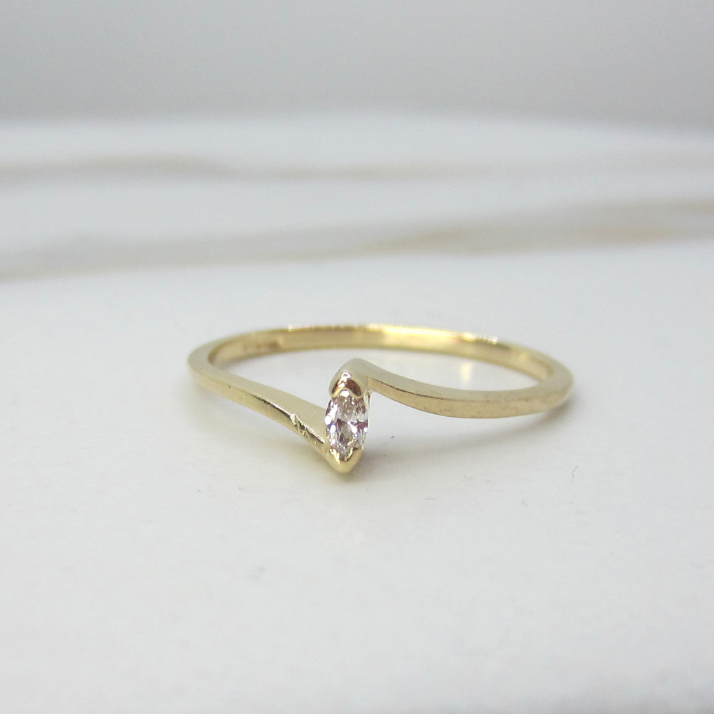 Vintage 14k Gold Modernist Marquise Diamond Ring c.1970s