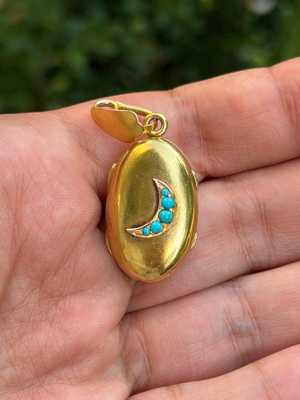 Antique Victorian 14k Gold and Turquoise Crescent Moon Locket c.1890s