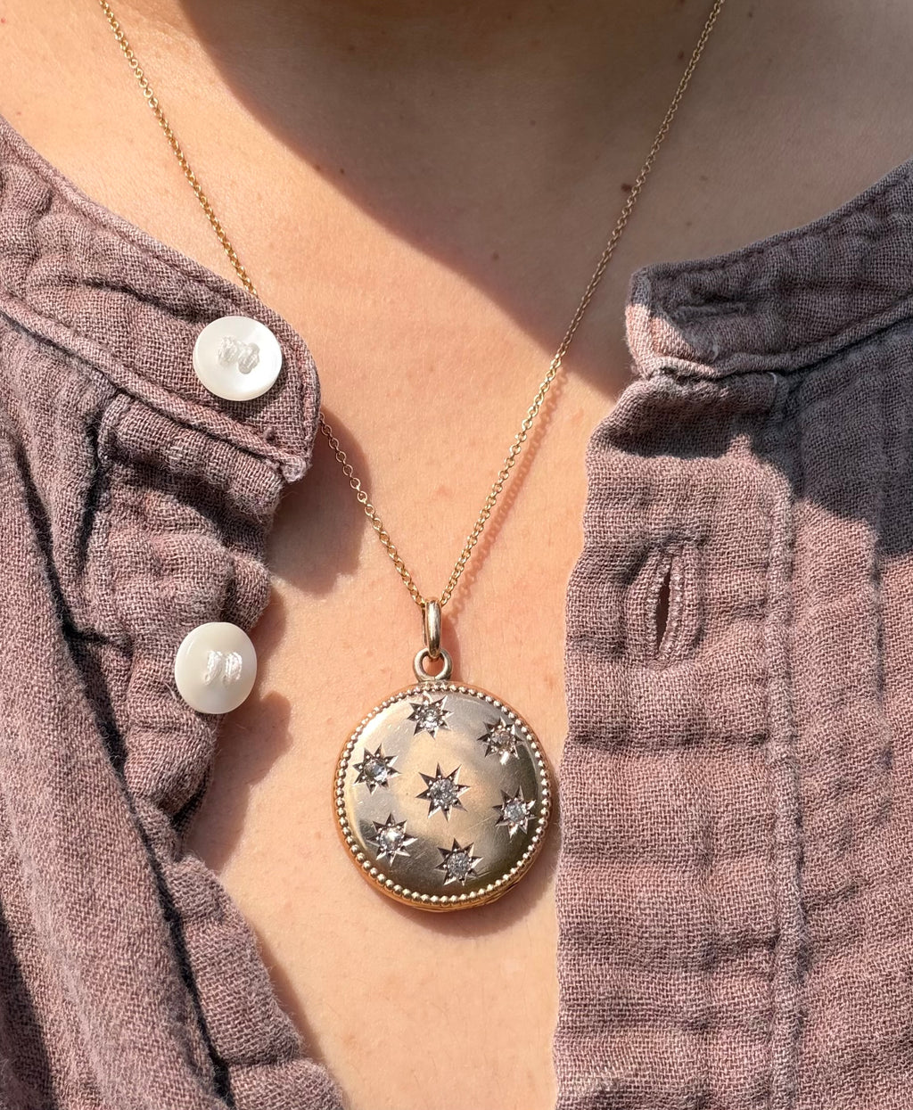 Antique Victorian 14k Gold Locket with Old Mine Cut Diamonds c.1900