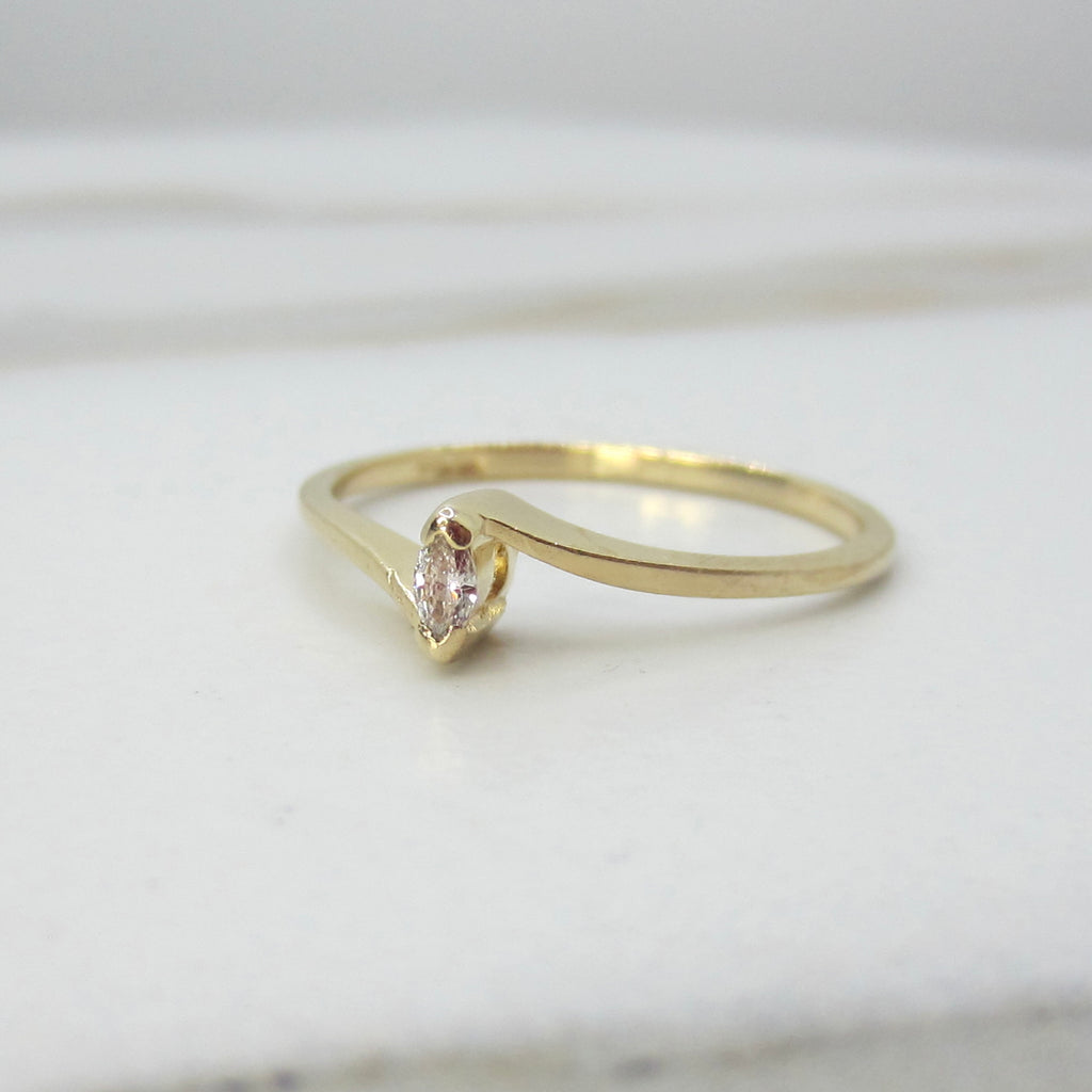 Vintage 14k Gold Modernist Marquise Diamond Ring c.1970s