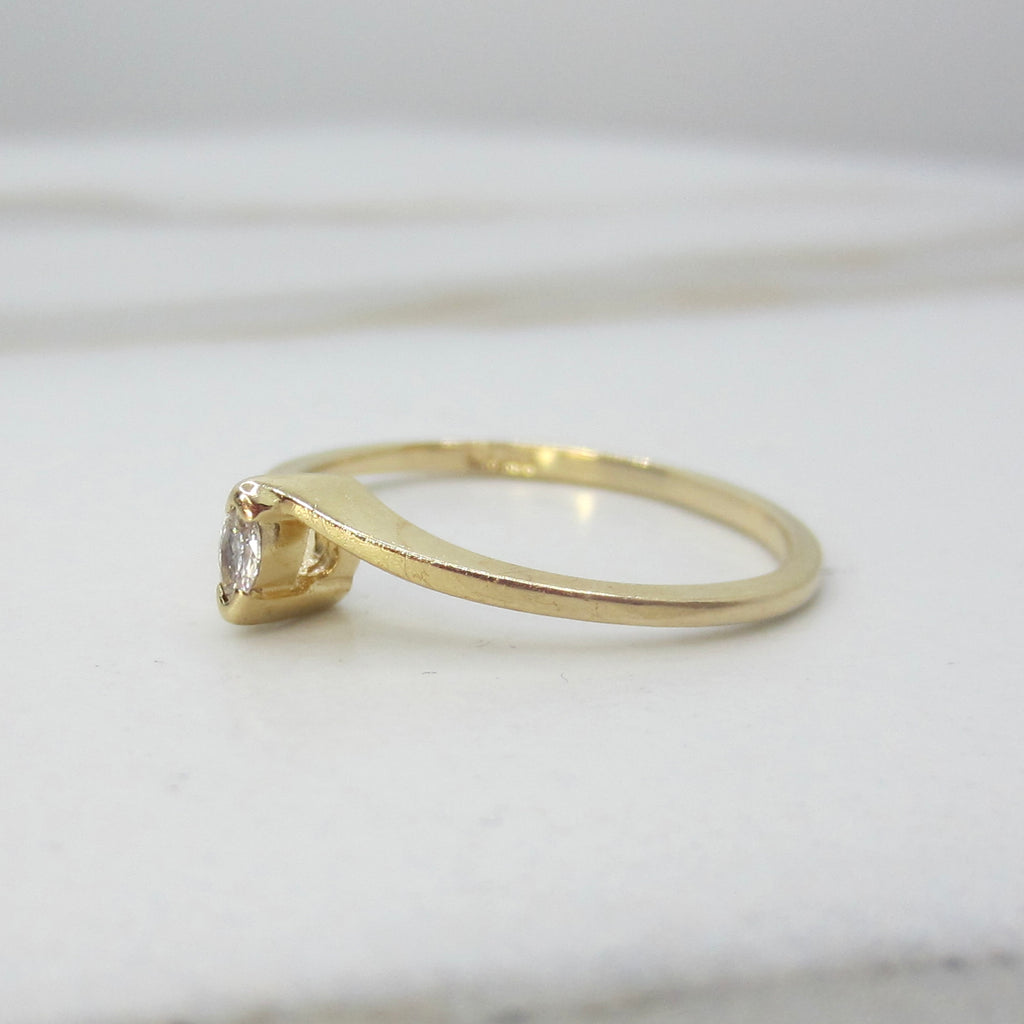 Vintage 14k Gold Modernist Marquise Diamond Ring c.1970s