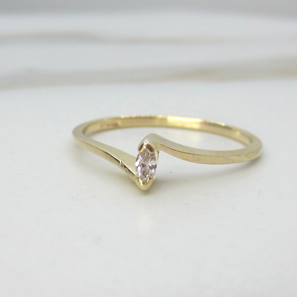 Vintage 14k Gold Modernist Marquise Diamond Ring c.1970s