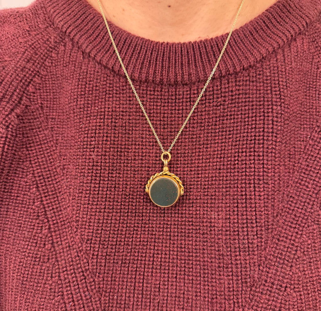 Antique Victorian 15k Gold Bloodstone and Carnelian Spinner Fob Pendant English Hallmarks 1890