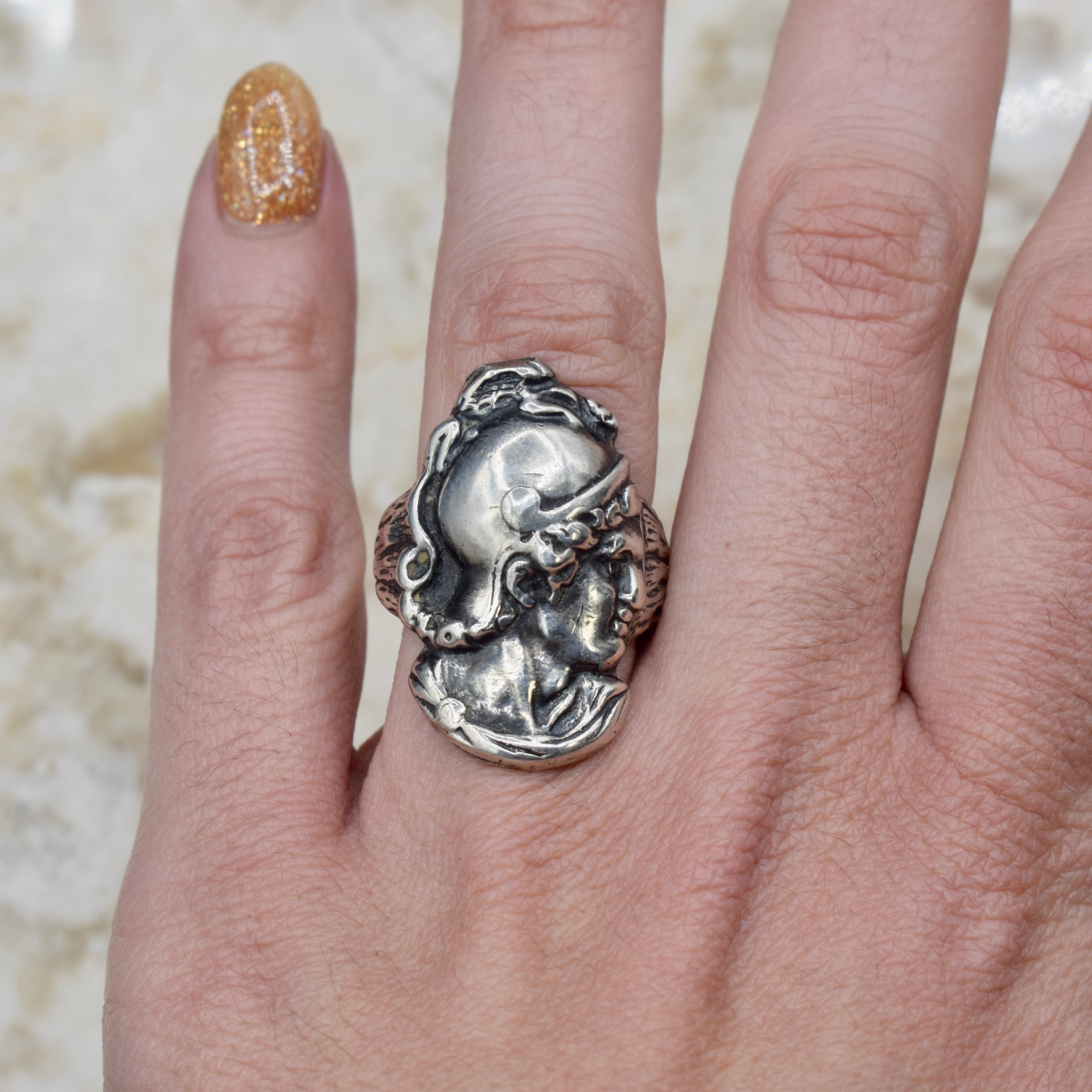 Vintage Brutalist Sterling Silver Roman Soldier Ring c.1950s