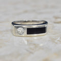 Vintage Modernist 14k White Gold Onyx and .15 ct Diamond Ring c.1970s