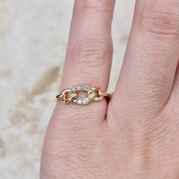 Vintage 14k Gold and Diamond Chain Ring c.1970s