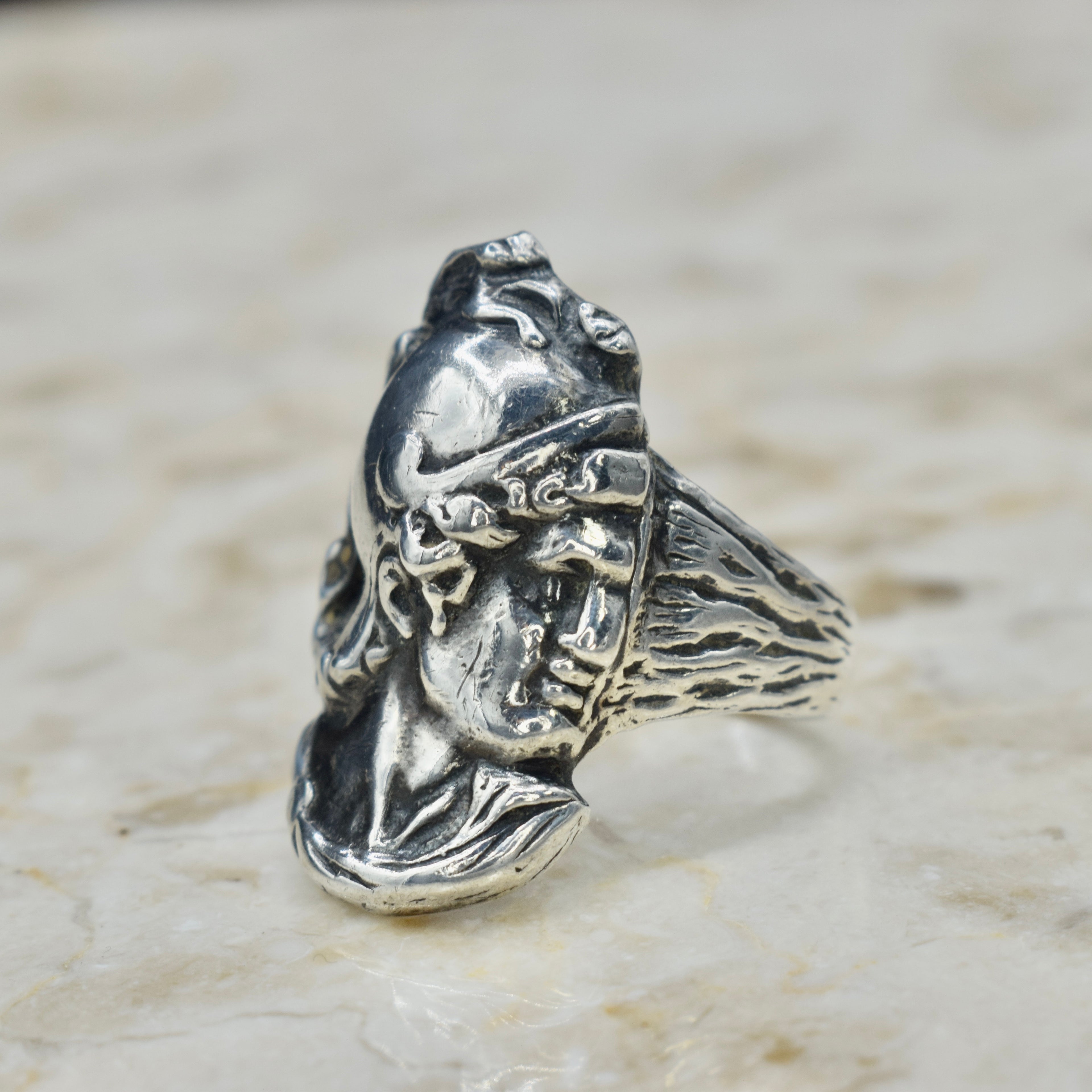Vintage Brutalist Sterling Silver Roman Soldier Ring c.1950s
