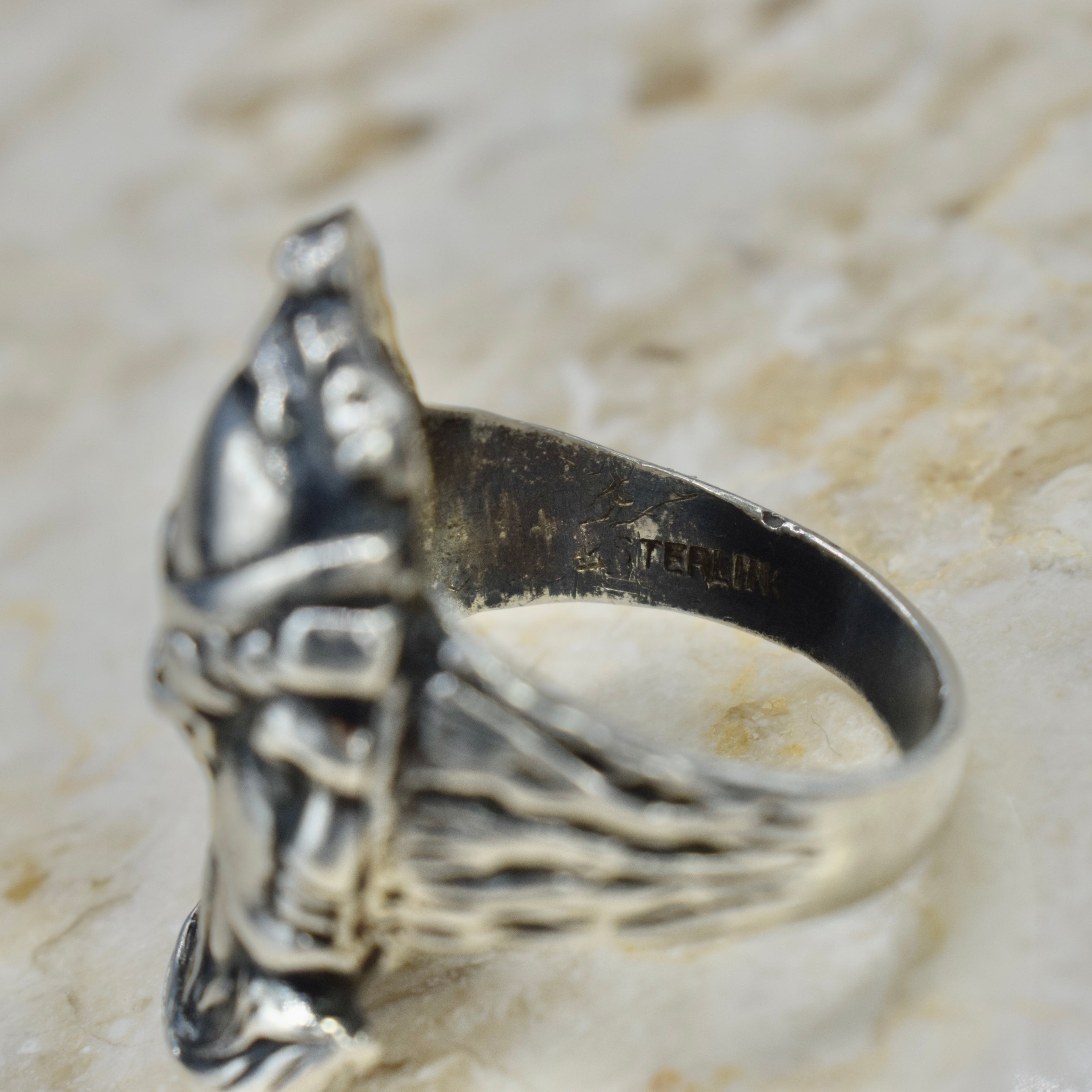 Vintage Brutalist Sterling Silver Roman Soldier Ring c.1950s