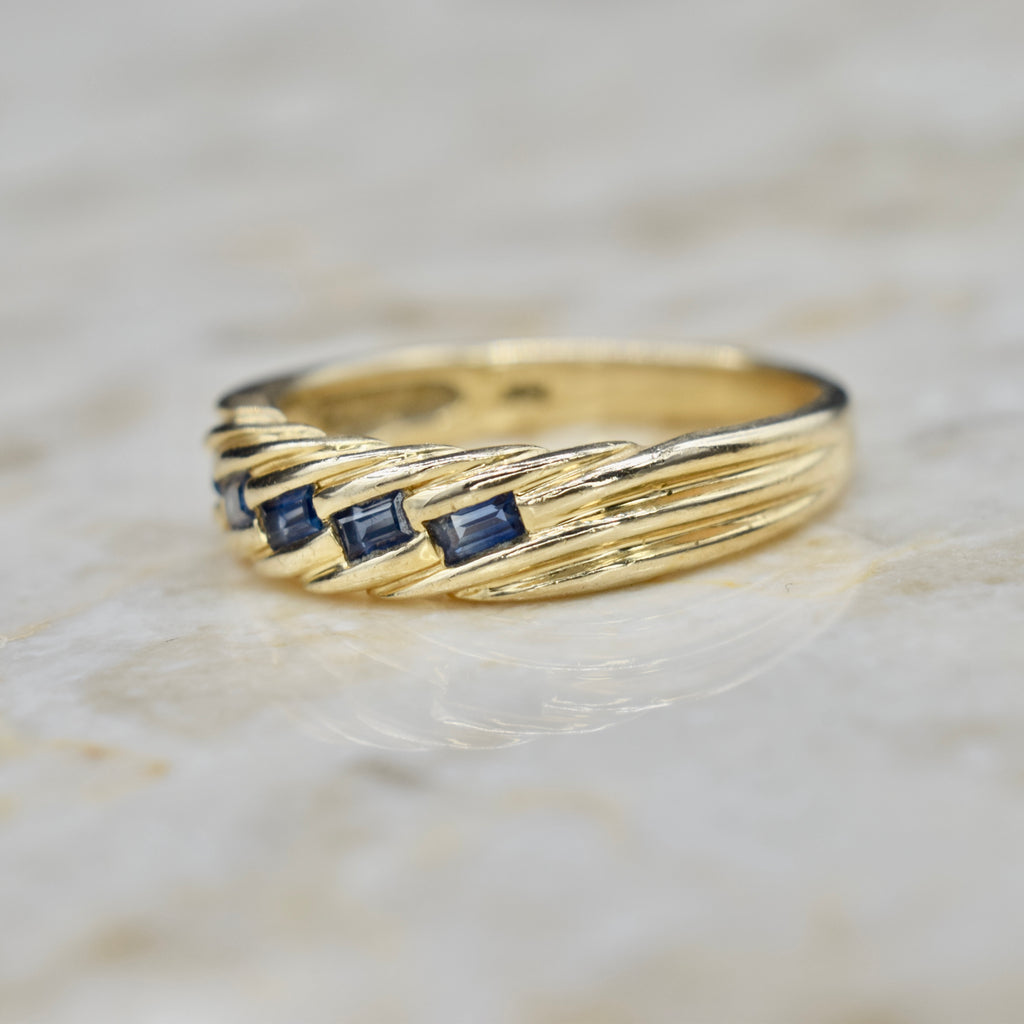 Vintage 14k Gold Band Ring with Baguette Sapphires c.1970s