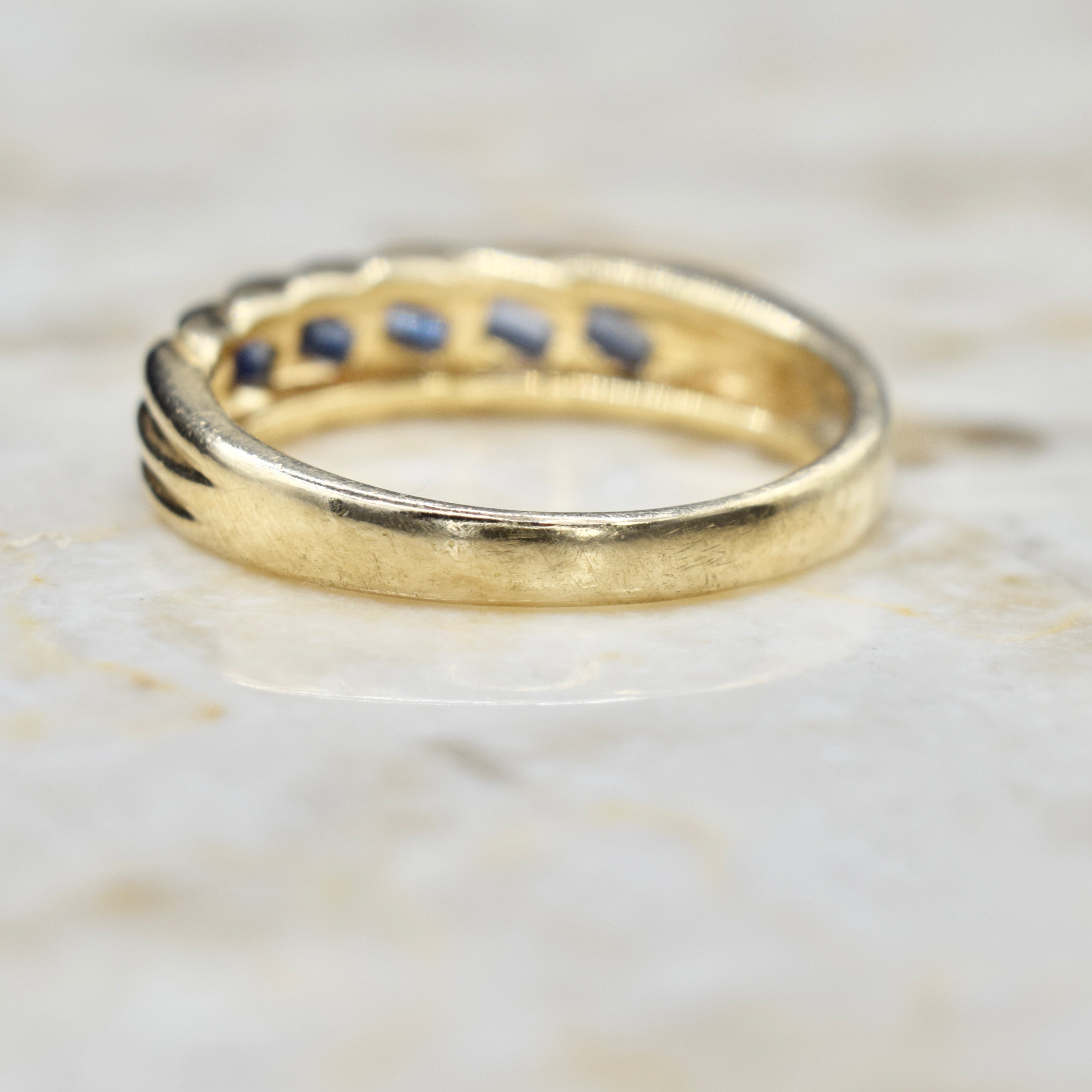 Vintage 14k Gold Band Ring with Baguette Sapphires c.1970s