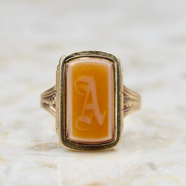 Antique Victorian 14k Gold A Monogram Carnelian Signet Ring