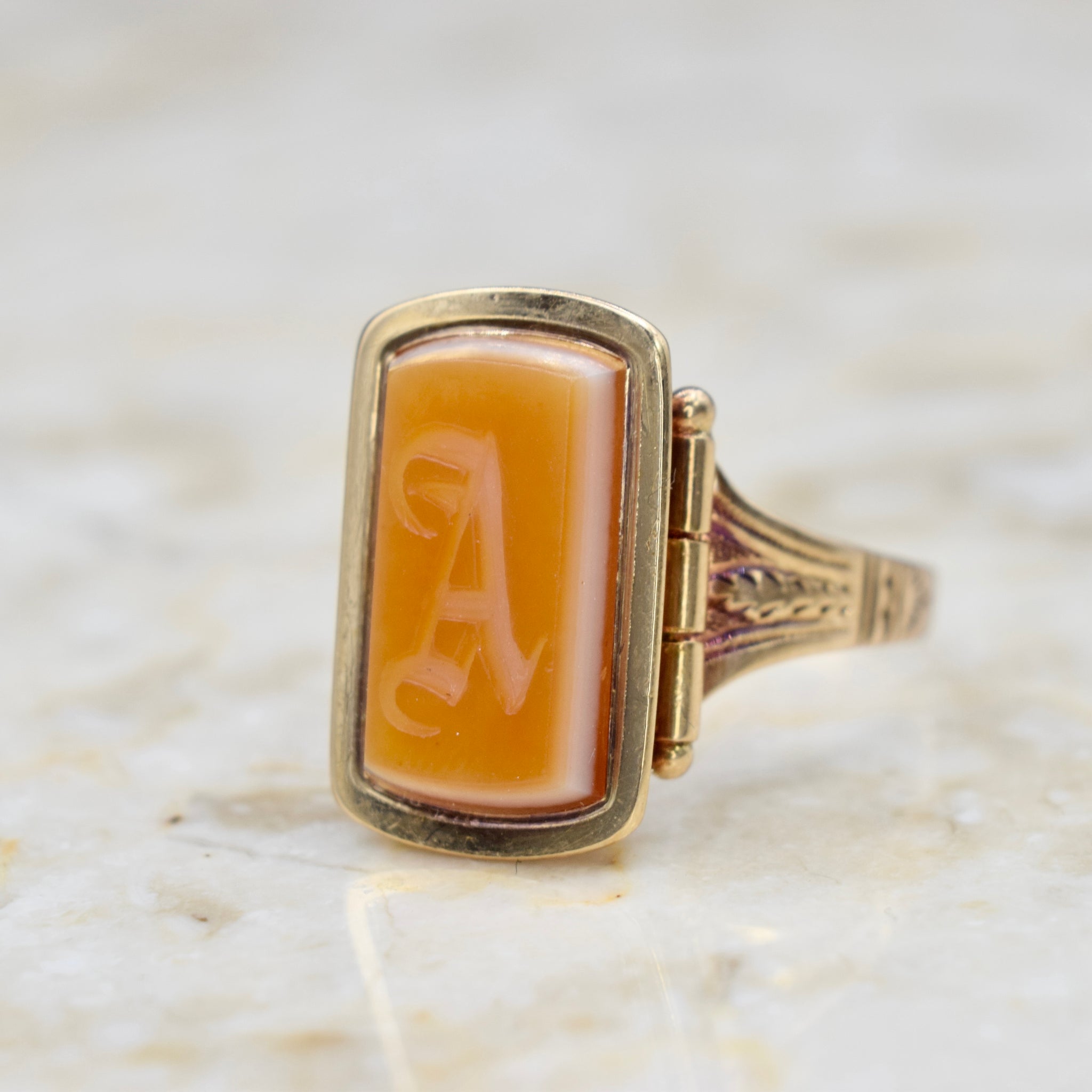 Antique Victorian 14k Gold A Monogram Carnelian Signet Ring