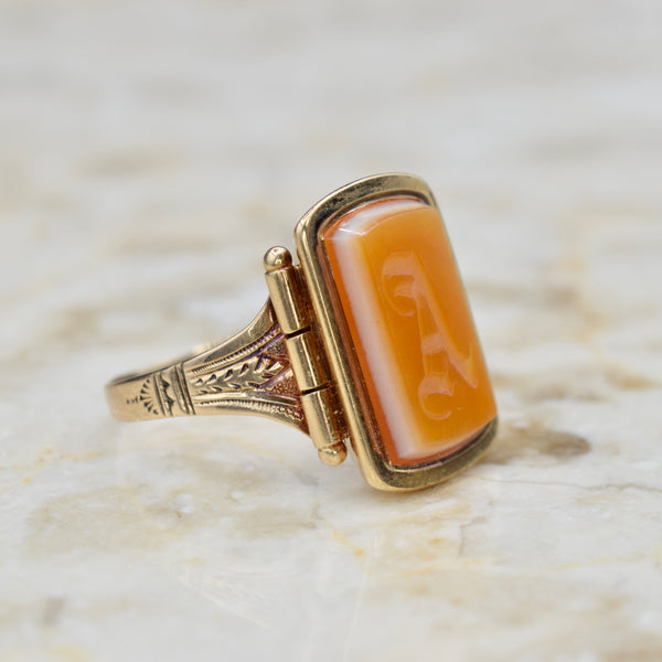 Antique Victorian 14k Gold A Monogram Carnelian Signet Ring