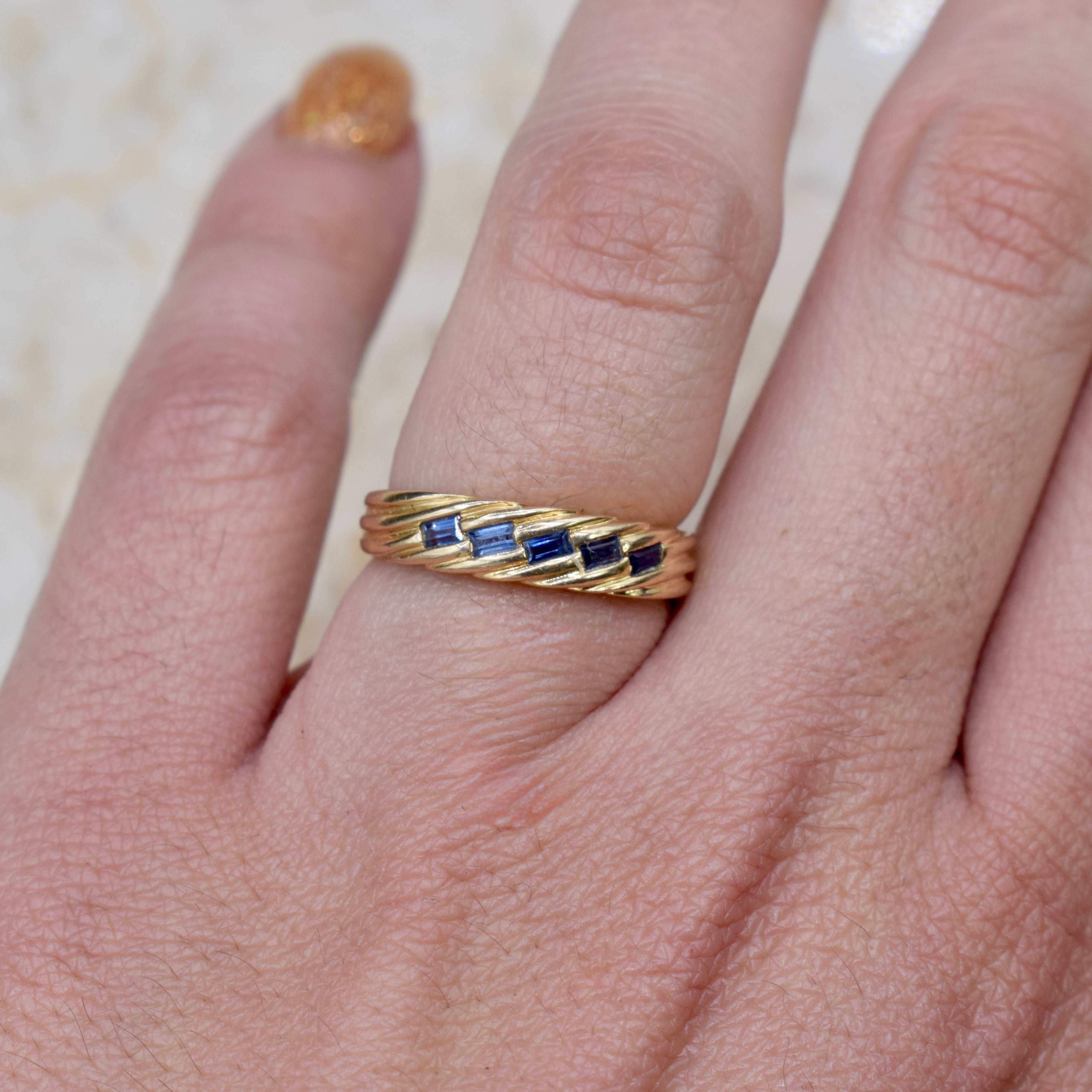 Vintage 14k Gold Band Ring with Baguette Sapphires c.1970s