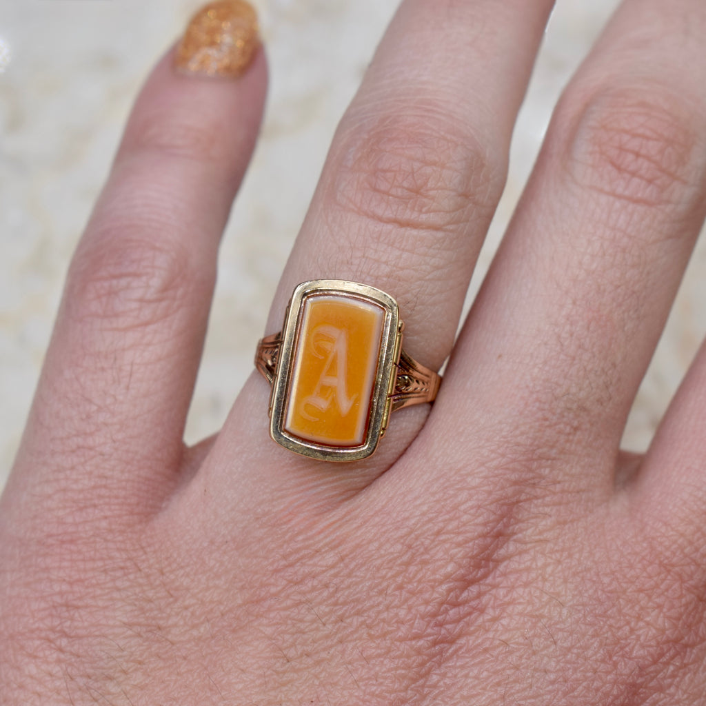Antique Victorian 14k Gold A Monogram Carnelian Signet Ring