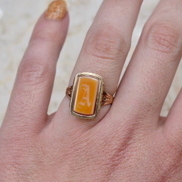 Antique Victorian 14k Gold A Monogram Carnelian Signet Ring