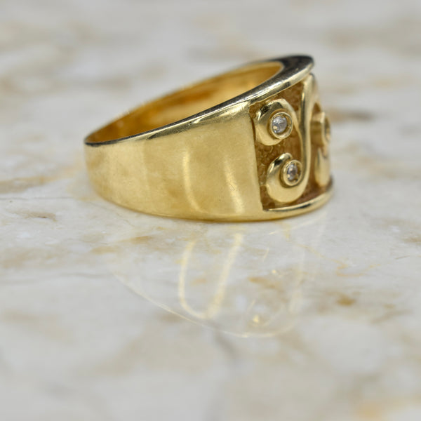 Vintage 14k Gold Diamond and Sapphire Tapered Wide Band c.1970s