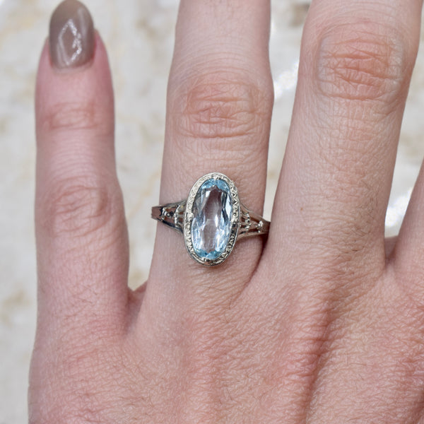 Antique Art Deco 14k White Gold Aquamarine Ring c.1920s