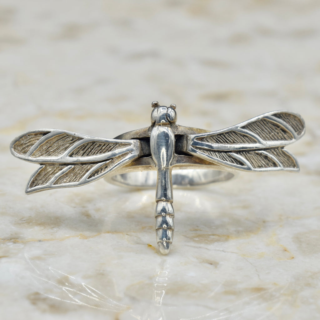 Vintage Sterling Silver Kinetic Dragonfly Ring c.1990s