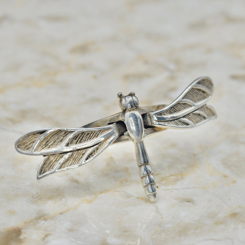 Vintage Sterling Silver Kinetic Dragonfly Ring c.1990s