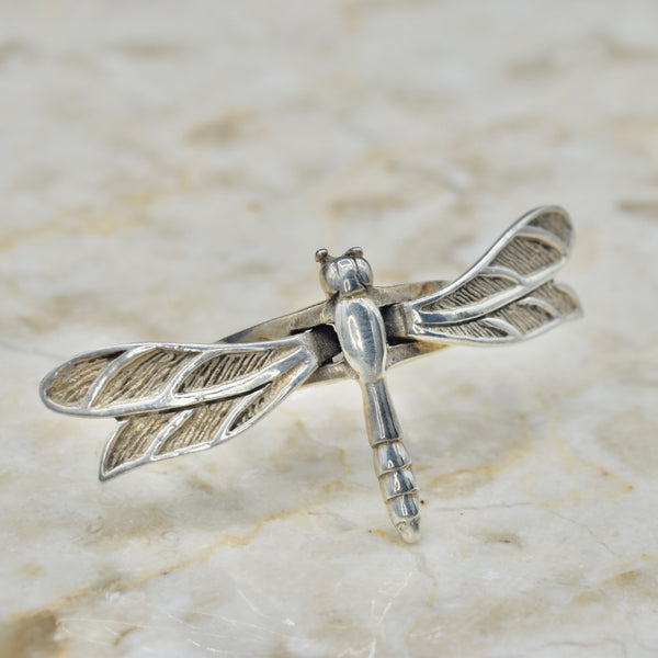 Vintage Sterling Silver Kinetic Dragonfly Ring c.1990s