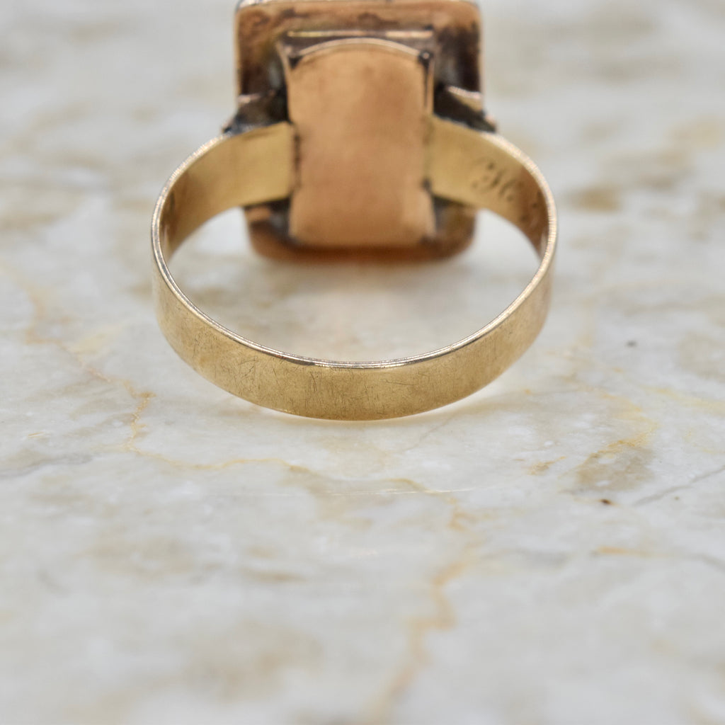 Antique Victorian 14k Gold Onyx Signet Ring Inscribed H.J.B. c.1880s
