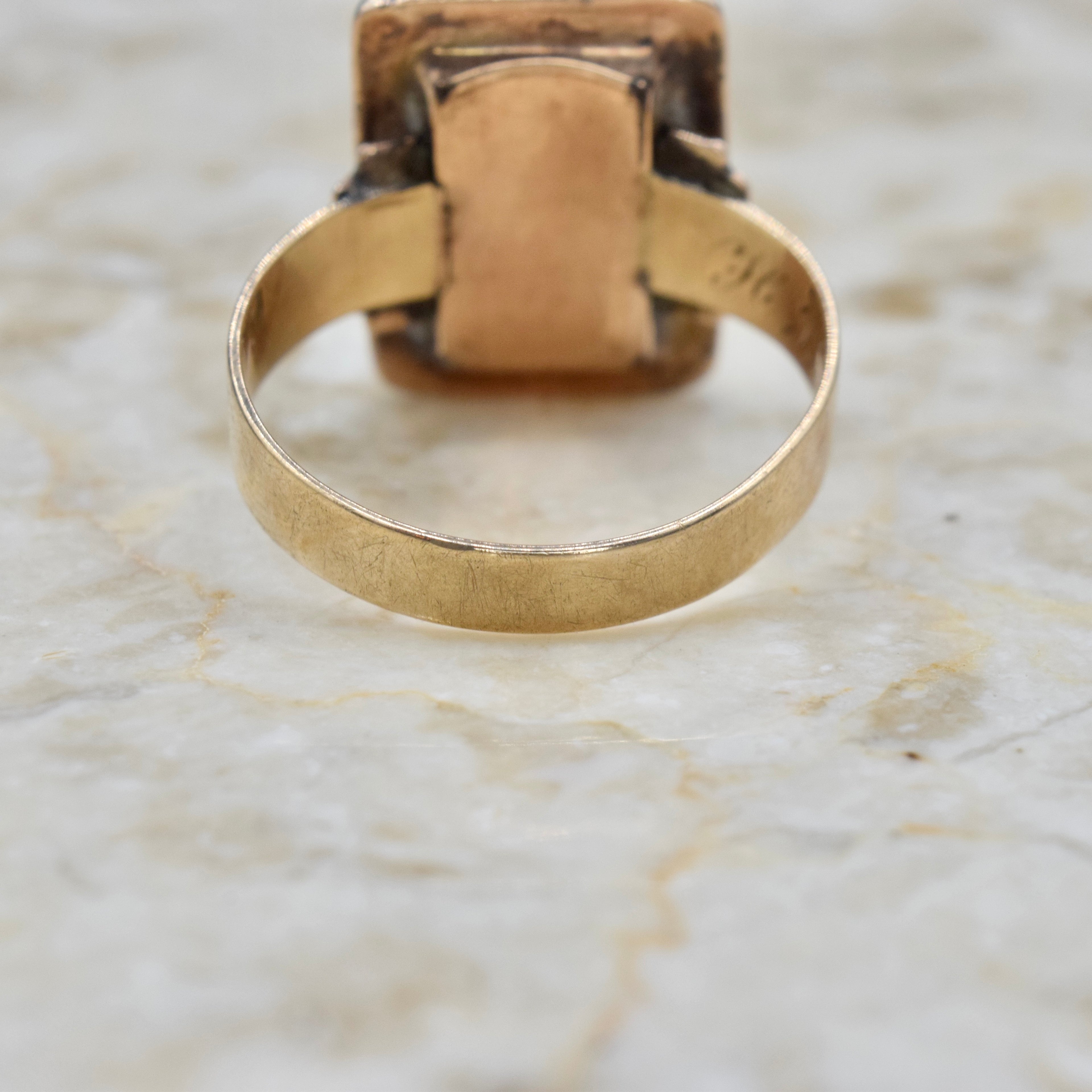 Antique Victorian 14k Gold Onyx Signet Ring Inscribed H.J.B. c.1880s