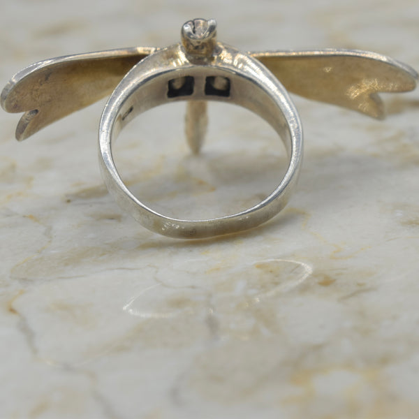 Vintage Sterling Silver Kinetic Dragonfly Ring c.1990s