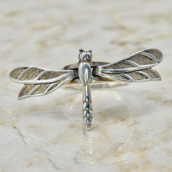 Vintage Sterling Silver Kinetic Dragonfly Ring c.1990s