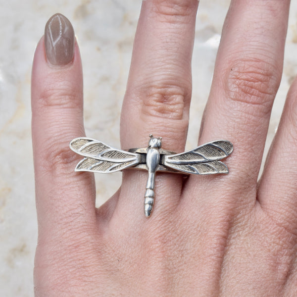 Vintage Sterling Silver Kinetic Dragonfly Ring c.1990s