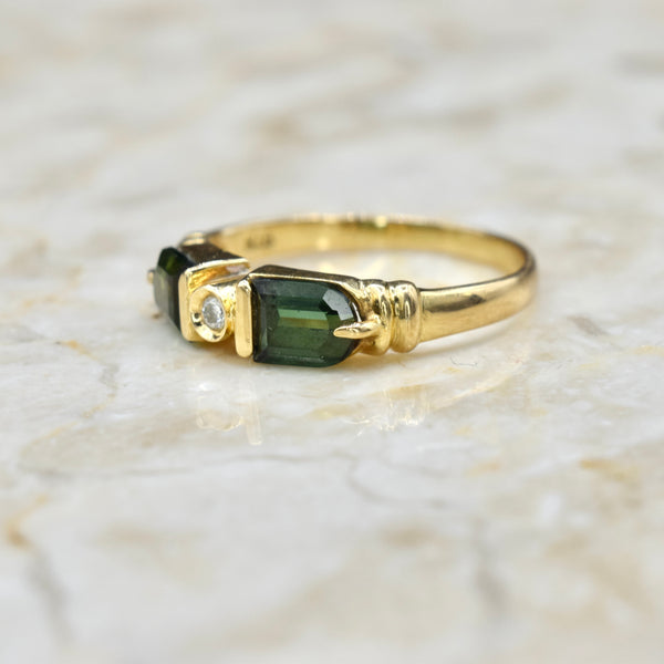 Vintage Japanese 18k Gold Green Tourmaline and Diamond Ring c.1990s