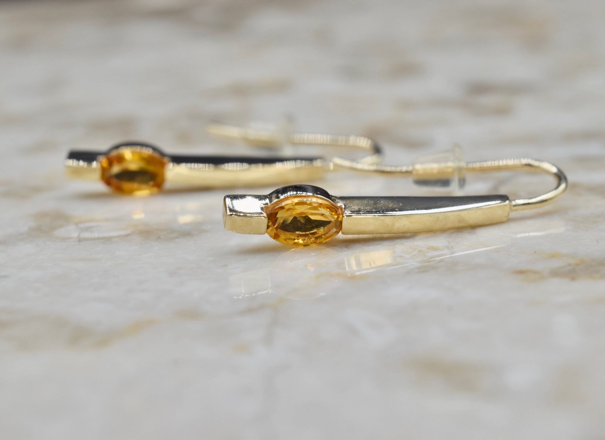 Vintage 14k Gold Citrine Modernist Stick Earrings