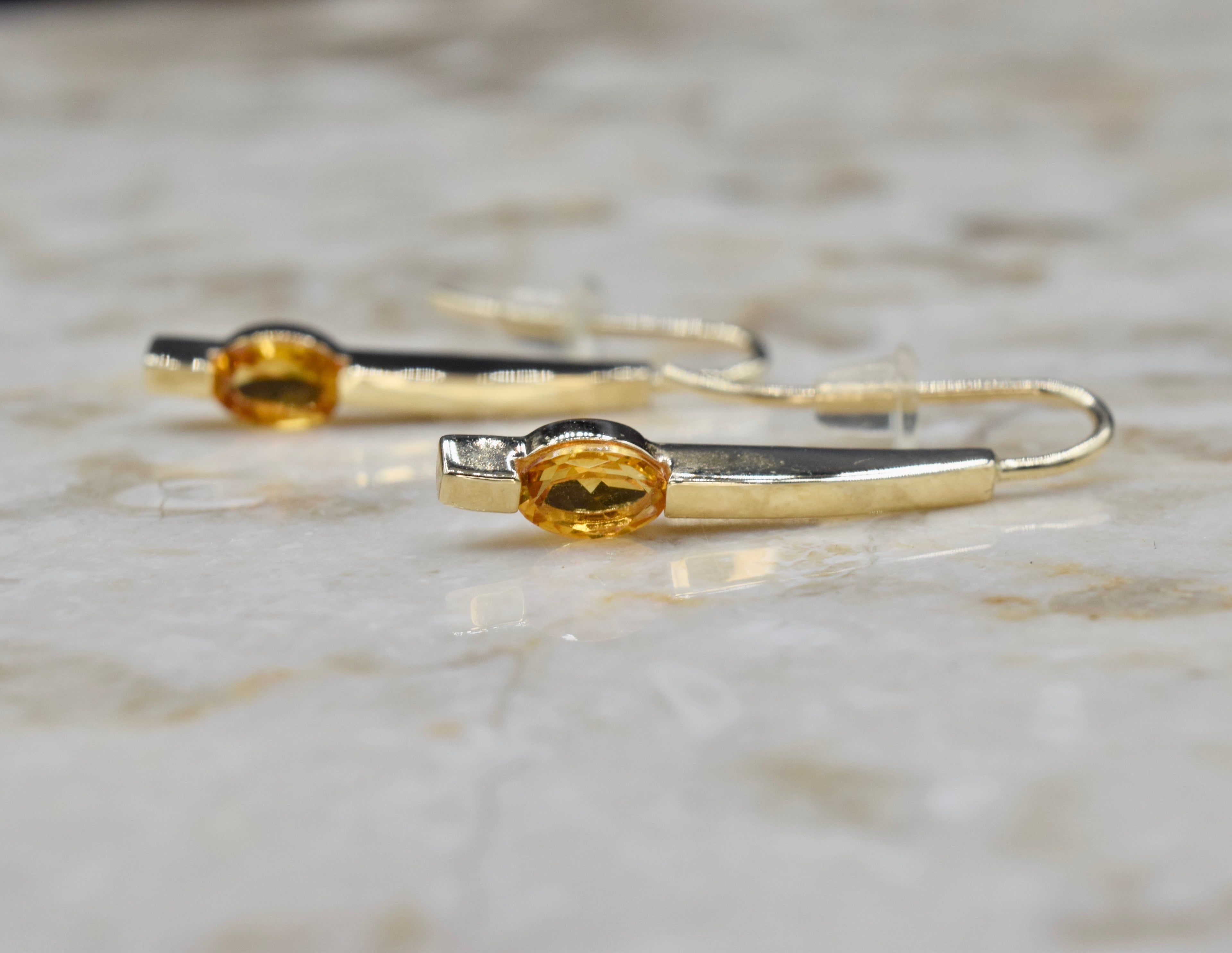 Vintage 14k Gold Citrine Modernist Stick Earrings