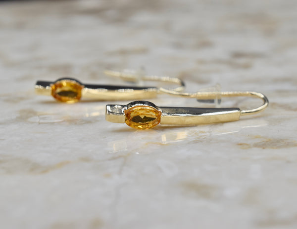 Vintage 14k Gold Citrine Modernist Stick Earrings