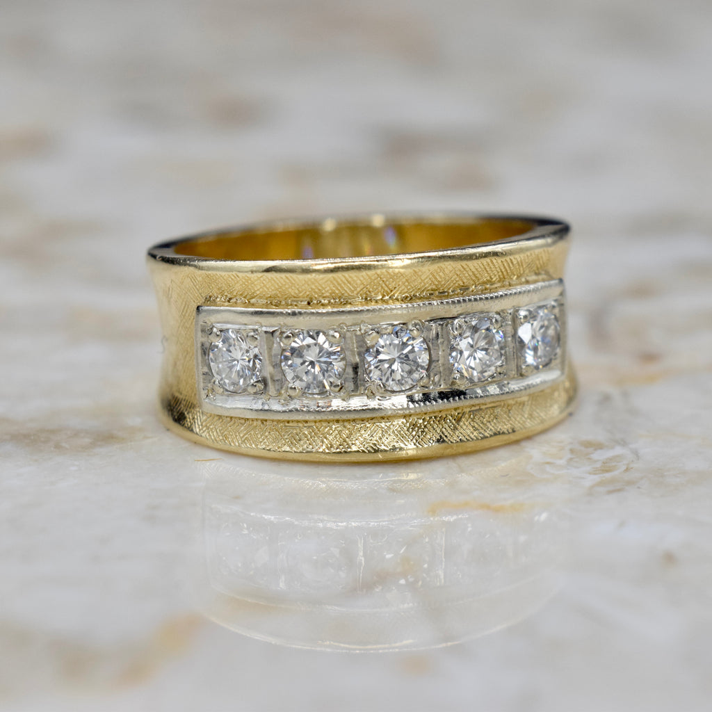 Vintage 14k Gold .50 ctw Diamond Wide Band Ring c.1960s