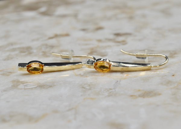 Vintage 14k Gold Citrine Modernist Stick Earrings