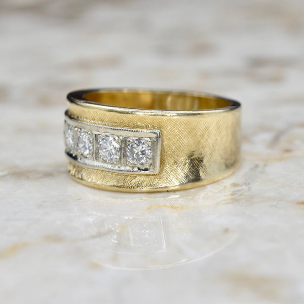 Vintage 14k Gold .50 ctw Diamond Wide Band Ring c.1960s